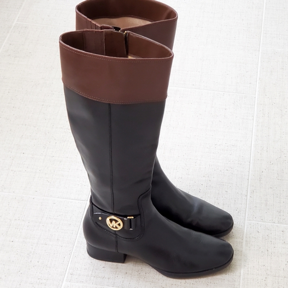 Michael Kors 2 Tone Leather Riding Boots, Brown, Black, Sz 8.5, Nearly New!